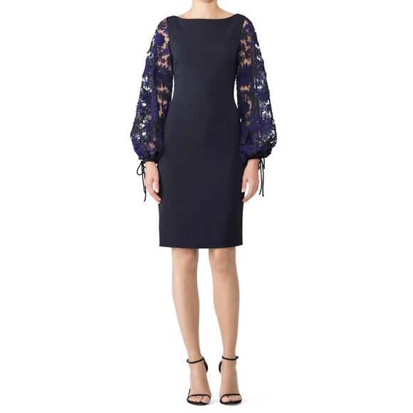 Badgley Mischka Navy and Royal Embroidered Sleeve Dress 18 - Picture 1 of 10